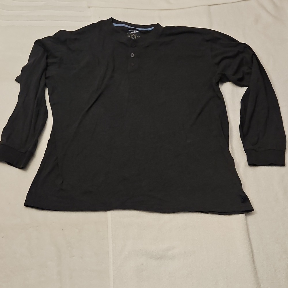 Dockers Men's XL Black Knit Henley Sleepshirt Long Sleeve Cotton Polyester